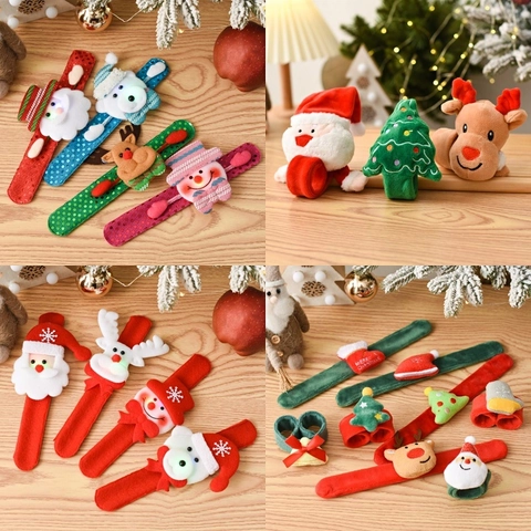 Pulseras De Navidad LED Luminoso Dibujos Animados Papá Noel Reno Muñeco De Nieve Terciopelo Lentejuelas Regalos De Fiesta