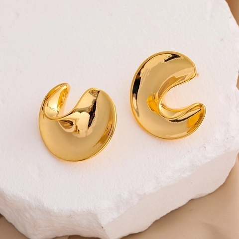 Geometric 18K Gold Plated Brass Hoop Earrings With 925 Sterling Silver Earring Post High Polish Minimalist Organic Curves