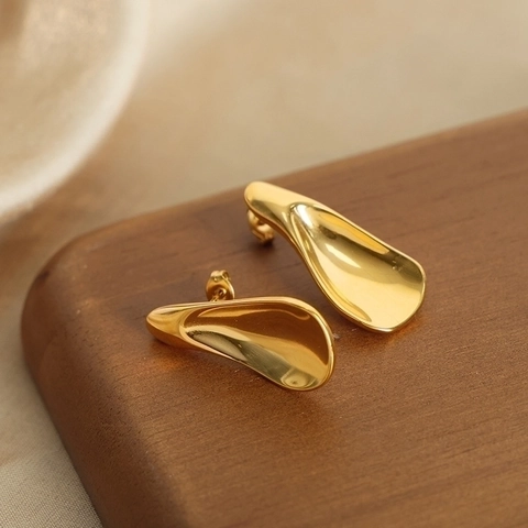 Geometric Earrings Irregular Fluid Texture Stainless Steel High Polish Minimalist Modern Style Jewelry For Women