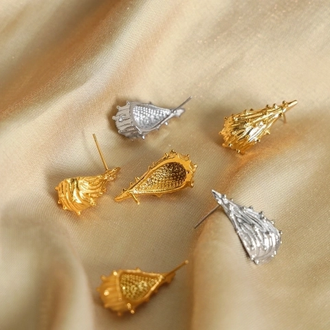 Orecchini a Bottone a Goccia con Texture Organica Irregolare per Donna in Acciaio Inossidabile Oro Argento Placcato Gioielli