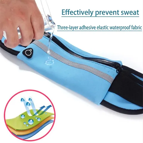 Wasserdichte Sport Bauchtasche Neopren Reflektorstreifen Kopfhörerloch Elastischer Gürtel Laufen Radfahren Fitness