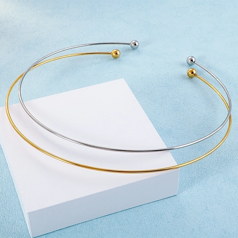 Minimalista Collana Girocollo Aperto in Acciaio Inossidabile per Donna Forma C Geometrico Girocollo Rigido Con Doppie Sfere Gioielli Moda Regalo