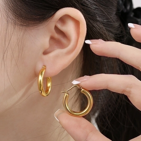 Pendientes De Aro Gruesos Acero Inoxidable Pulido Espejo Minimalista Redondo Geométrico Joyería Regalo Para Mujeres