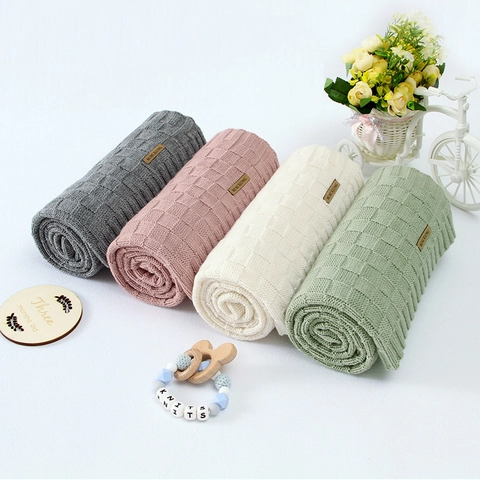 Baby Blanket Acrylic Knit Waffle Weave Soft Breathable Swaddle Stroller Cover For Newborns Infants Solid Color