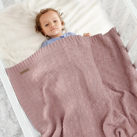 Baby Blanket Acrylic Knit Waffle Weave Soft Breathable Swaddle Stroller Cover For Newborns Infants Solid Color