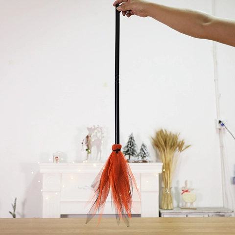 Halloween Witch Broom Prop Detachable Plastic Handle Mesh Tail For Cosplay Party Costume Decor Accessory