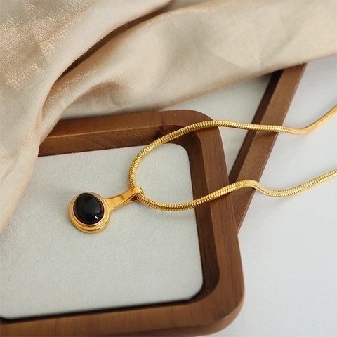 Collana Con Ciondolo In Perla Di Vetro Ovale Placcato Oro In Acciaio Al Titanio Retrò Francese Per Donna Catena A Serpente Gioielli Di Moda