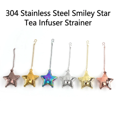 Infusore Per Tè A Forma Di Stella Acciaio Inossidabile 304 Sorriso Filtro Per Tè A Maglia Fine Con Gancio E Catena