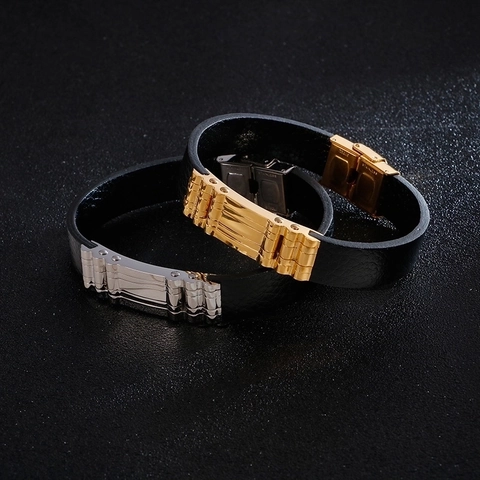 Bracelet Homme En Cuir Tressé Et Acier Inoxydable Mode Style Motard Bijou Accessoire