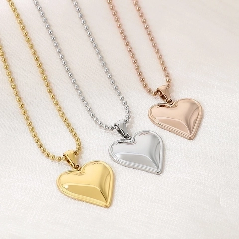 Herz Anhänger Halskette Edelstahl 3D Puffy Liebe Form Minimalistische Perlenkette Modeschmuck Für Frauen