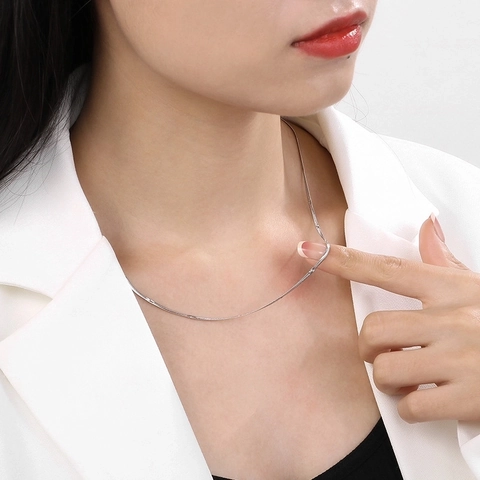 Snake Chain Necklace Stainless Steel Flat Twisted Engraved Pattern Minimalist Fashion Jewelry For Women And Men