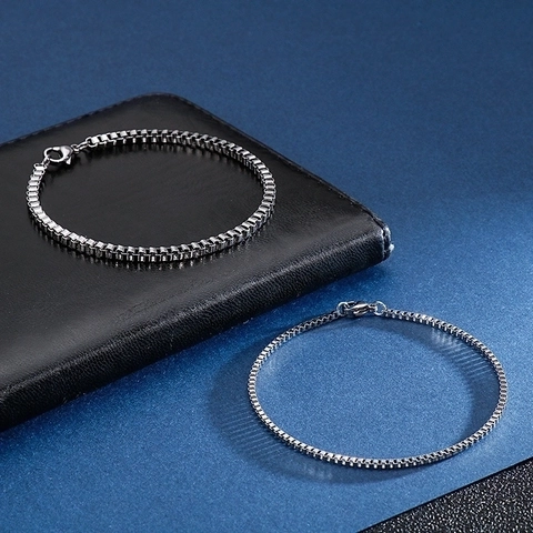 Pulsera De Cadena De Caja Minimalista Acero De Titanio Eslabón Veneciano Joyería Geométrica Para Mujeres Hombres Unisex