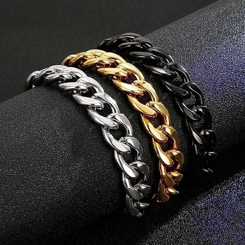 Men Cuban Link Chain Bracelet Stainless Steel Chunky Hip Hop Punk Style Jewelry