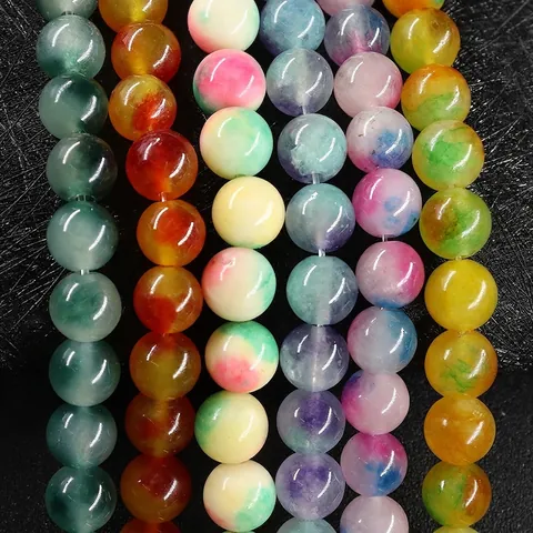 Colorful Agate Stone Round Loose Beads For DIY Jewelry Making Polished Natural Style Chalcedony