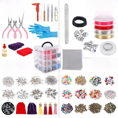 Jewelry Making Supplies DIY Beading Tools Including Acrylic Beads Metal Charms Pliers Scissors For Bracelet Necklace