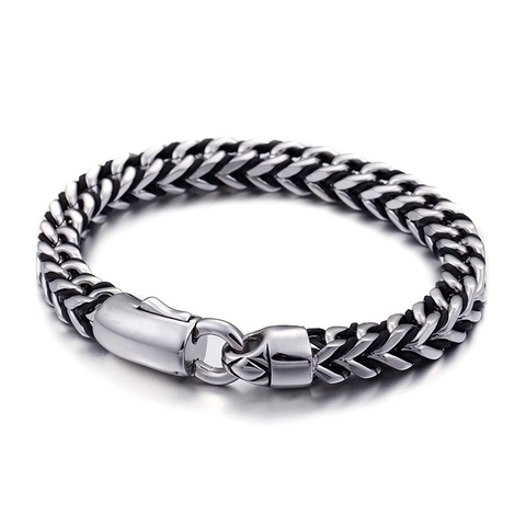 Men Woven Wheat Chain Bracelet 316L Stainless Steel Braided Industrial Punk Style Fashion Jewelry