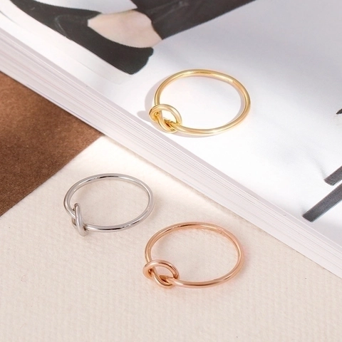Anillo De Nudo Minimalista Acero Inoxidable Hueco Entrelazado Joyería De Moda Geométrica Para Mujeres Elegante