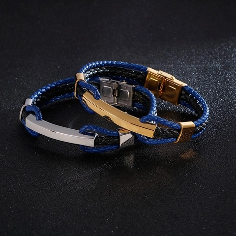 Herren Mehrlagiges Geflochtenes Lederarmband Edelstahl Magnetverschluss Business Stil Mode Accessoire