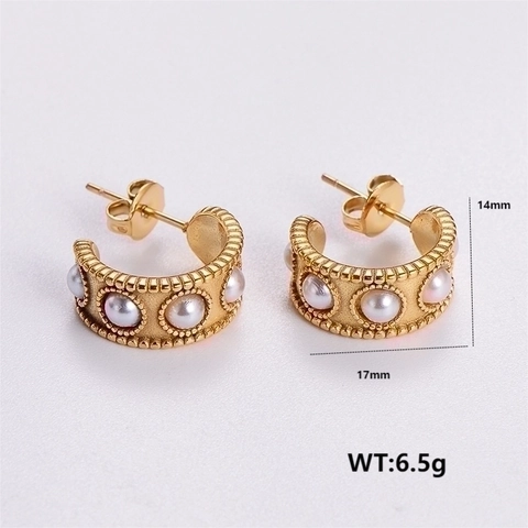 Stainless Steel Earrings Gold Plated Bow Knot Geometric Artificial Pearl Rhinestone Celestial Vintage Fashion Jewelry For Women