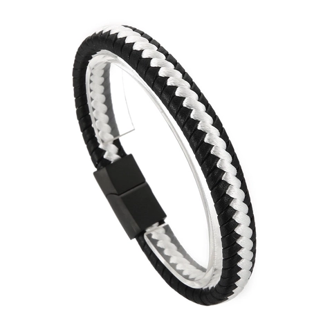 Woven Leather Bracelet Men Cotton Rope Braided Magnetic Buckle Stainless Steel Minimalist Casual Fashion Hand Wrap