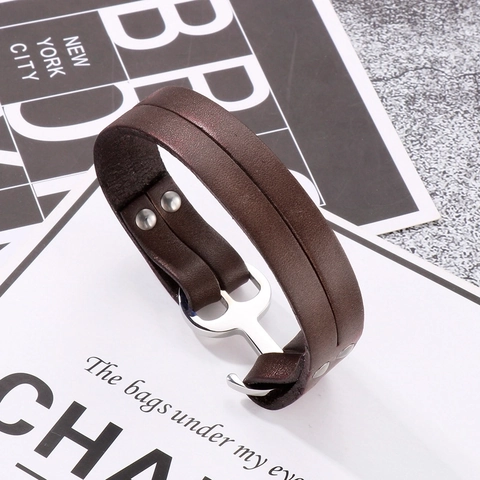 Pulsera De Ancla Retro Para Hombre Cuero Genuino Trenzado Hebilla De Acero Inoxidable Estilo Náutico Industrial Joyería