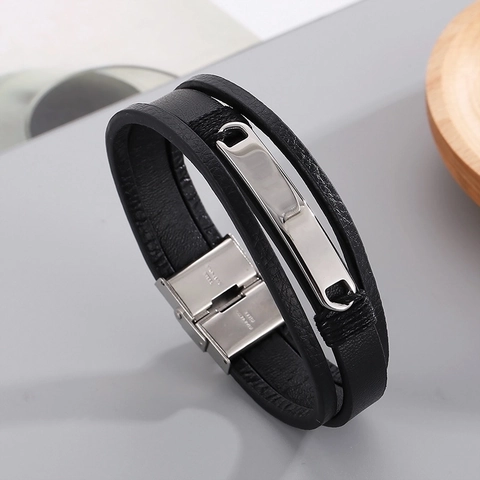 Bracciale Da Uomo In Pelle Intrecciata Multistrato Con Chiusura Magnetica In Acciaio Inossidabile Gioielli Business Casual