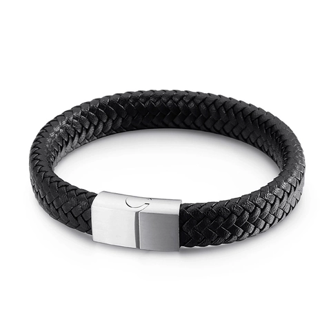 Men Braided Leather Bracelet Stainless Steel Magnetic Clasp Matte Finish Cowhide Rope Wristband Minimalist Jewelry