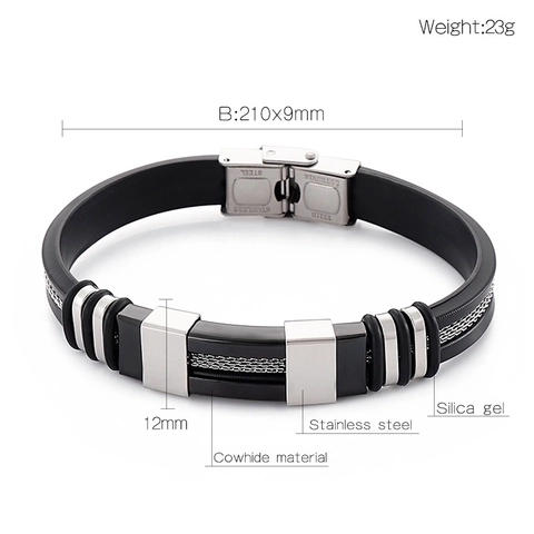 Herren Silikon Armband Mit Geflochtener Edelstahl Dekoration Sportlicher Personalisierter Modeschmuck