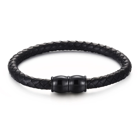 Herren Geflochtenes Lederarmband Edelstahl Magnetverschluss Retro Gewebtes Armband Modeschmuck