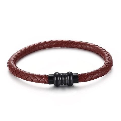 Geflochtenes Lederarmband Für Herren Mit Magnetverschluss Aus Edelstahl Geometrischer Minimalistischer Stil