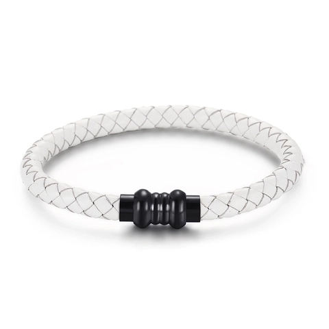 Geflochtenes Lederarmband Für Herren Mit Magnetverschluss Aus Edelstahl Geometrischer Minimalistischer Stil