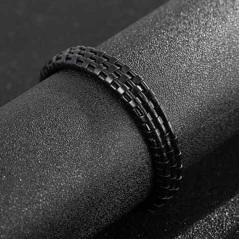 Herren Leder Armband Geflochten Mit Edelstahl Magnetverschluss Minimalistisch Schwarz Vintage Punk Schmuck