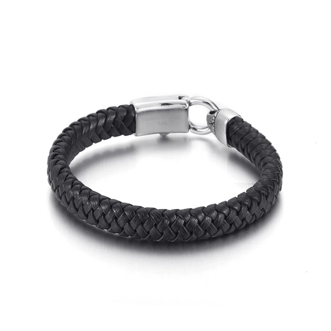 Bracciale In Pelle Intrecciata Da Uomo Con Chiusura Magnetica In Acciaio Inossidabile Gioielli Casual Alla Moda