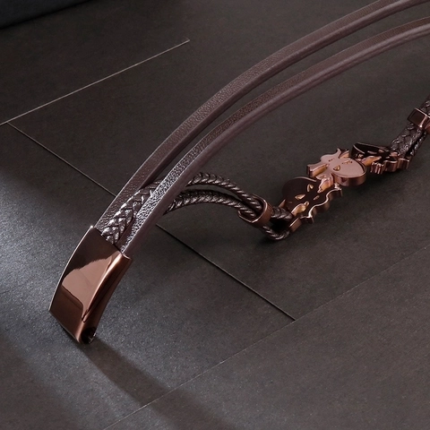 Bracciale Da Uomo In Pelle Intrecciata Multistrato Con Teschio In Acciaio Inossidabile Stile Punk Chiusura Magnetica