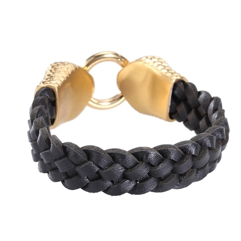 Men's Woven Leather Bracelet With Titanium Steel Dual Snake Head Buckle Punk Rock Totem Jewelry