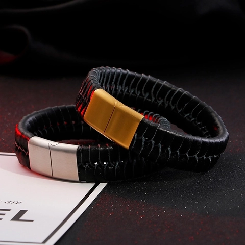 Pulsera De Cuero Trenzado Para Hombre Cierre Magnético De Acero Inoxidable 316L Joyería Punk Para Hombre