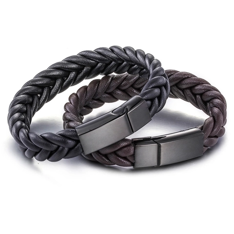 Herren Geflochtenes Lederarmband Mit Edelstahl Magnetverschluss Minimalistisches Handgewebtes Armreif Mode Armband Schmuck