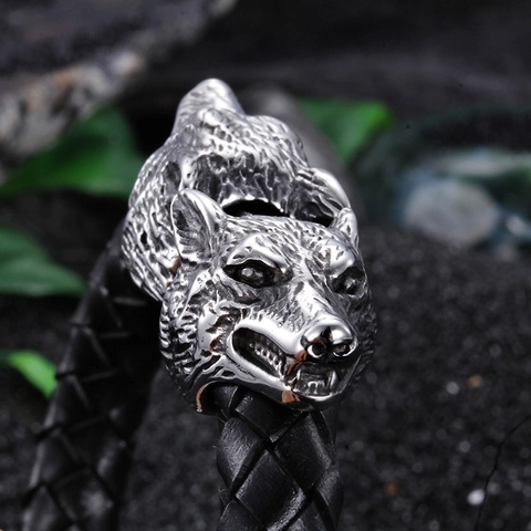 Pulsera De Cuero Trenzado Para Hombre Doble Cabeza De Lobo Acero Inoxidable 316L Vikingo Nórdico Retro Punk Gótico