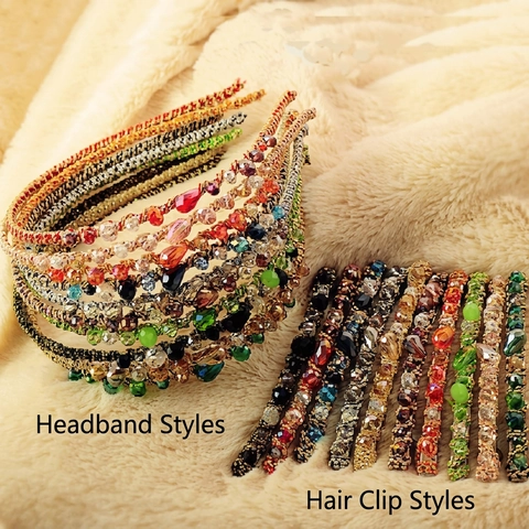 Handmade Crystal Beaded Headband And Hair Clip Alloy Retro Sparkly Hair Accessories For Women Wedding Party Gifts