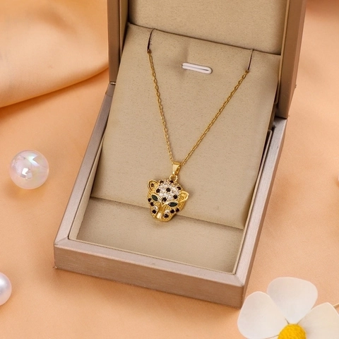 Hip Hop Leopard Head Titanium Steel Necklace For Women Fashion Zirconia Pendant Gold Silver Plated Jewelry Accessories