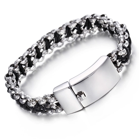 Bracciale Da Uomo In Corda Di Cuoio Intrecciata Acciaio Inossidabile Tessuto Multistrato Stile Retro Punk