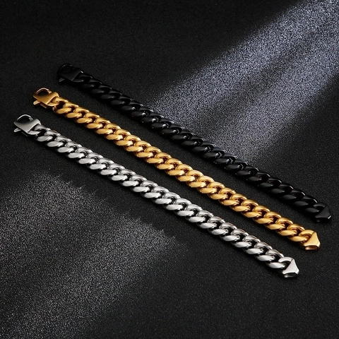 Pulsera De Cadena Cubana Para Hombre Acero Inoxidable Gruesa Hip Hop Punk Joyería Cierre De Langosta Pulido