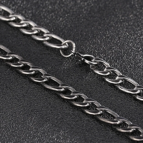 Collier Chaîne Figaro Acier Inoxydable Vintage Look Argent Antique Style Streetwear Pour Hommes