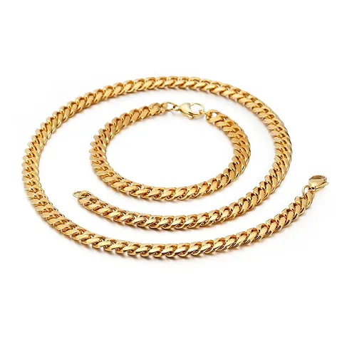 Cuban Link Ketting En Armband Roestvrij Staal Gepolijst Hip Hop Streetwear Mode Sieraden Voor Mannen