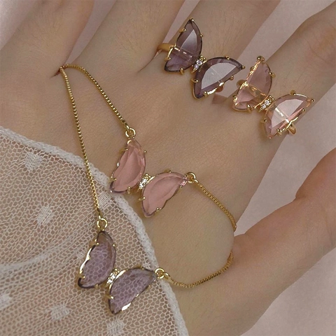 Anillo Abierto Con Forma De Mariposa Cobre Chapado En Oro Con Cristal Y Circón Joyería De Moda Ajustable Para Mujer
