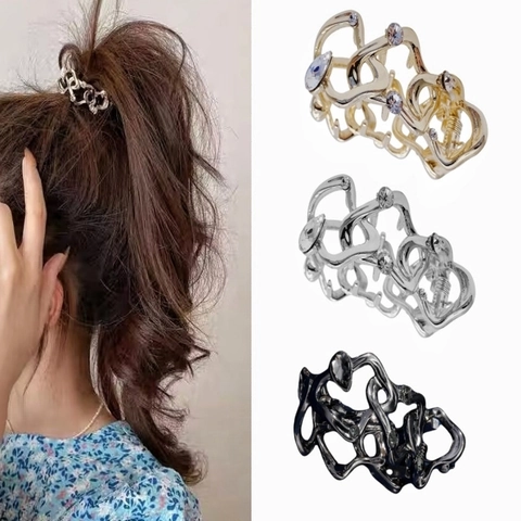 Pinza Para El Pelo De Metal Aleación Onda Irregular Corazón Hueco Diamantes De Imitación Coleta Estilo Coreano Mujeres Niñas