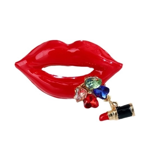 Sexy Red Lips Lipstick Brooch For Women Alloy Rhinestone Enamel Pin Fashion Suit Lapel Brooch Jewelry Accessories