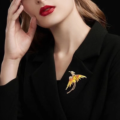 Lussuosa Spilla a Forma di Fenice in Smalto Stile Cinese per Donna Spilla Animale Colorata in Lega di Strass per Accessorio Cappotto per Banchetti Nuziali