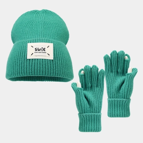 Acrylic Knitted Beanie And Fingerless Gloves Patch Ribbed Warm Winter Outdoor Casual Solid Color