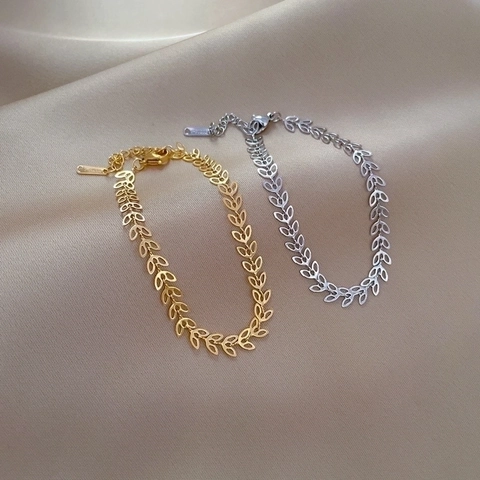 Bracciale In Acciaio Inossidabile Foglia Svuotata Ramoscello D'ulivo Catena Minimalista Gioielli Regolabili Donna